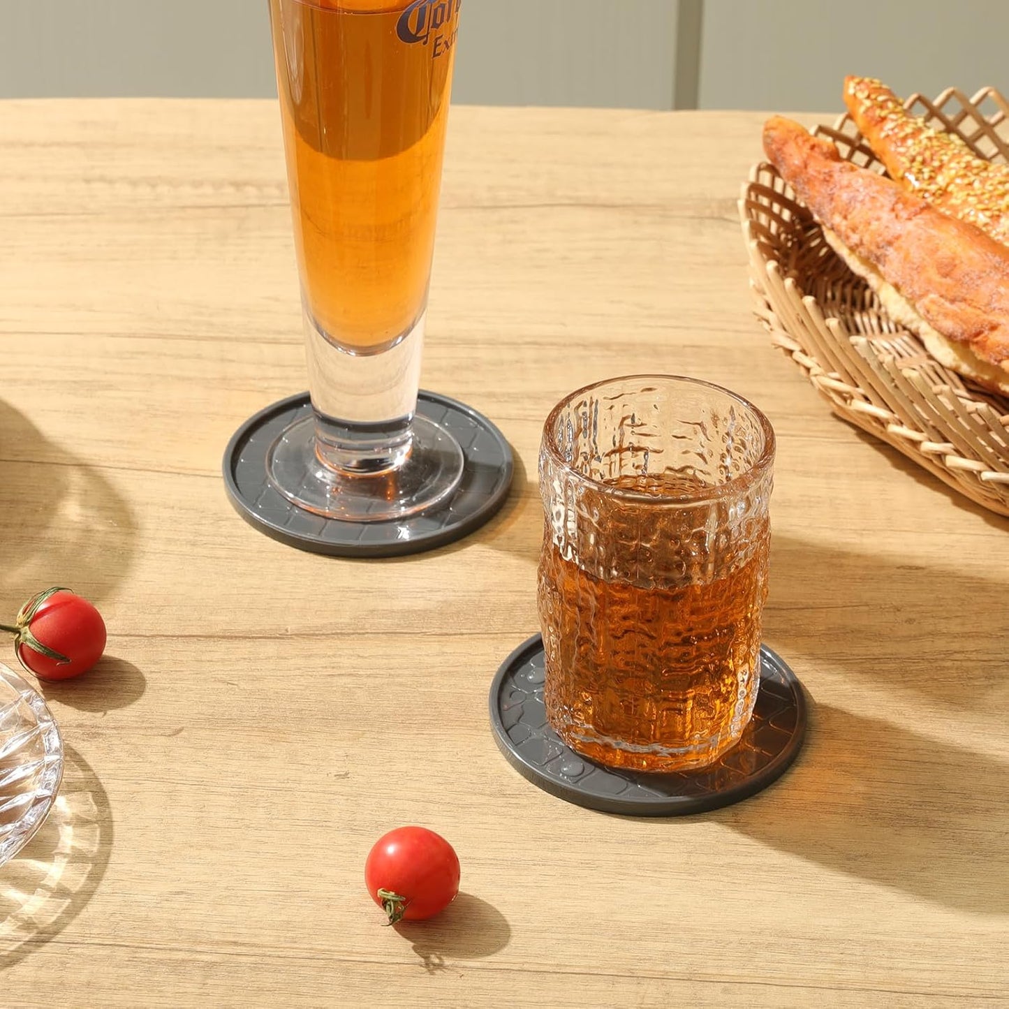 Coasters Set of 8,Hot or Cold Drink Coasters with Holder,Modern Style Coffee Table Coaster,Suitable for Kinds Cups Beer,Drink,Anti-Overflow Tabletop Protection(Gray, 8pcs)