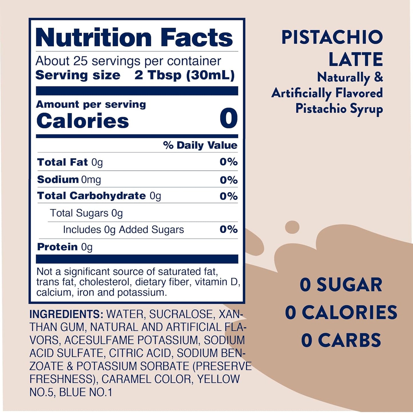 Jordan's Skinny Syrups Sugar Free Coffee Syrup, Pistachio Flavor Drink Mix, Zero Calorie Flavoring for Chai Latte, Protein Shake, Food & More, Gluten Free, Keto Friendly, 25.4 Fl Oz, 1 Pack
