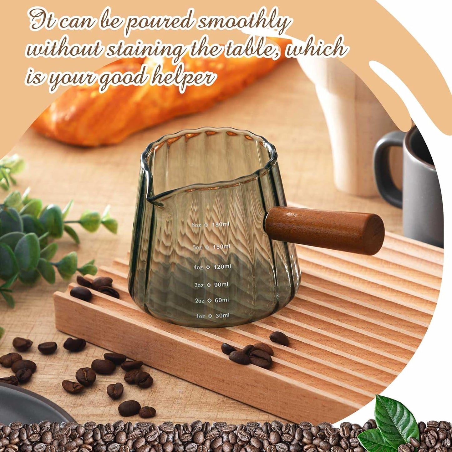 Espresso Shot Glass with Handle, 6 Oz/180 ml Espresso Cups with Single V-shaped Mouth, Measuring Cup for Milk Tea Coffee Bar Accessories(Gray,2 Pcs)