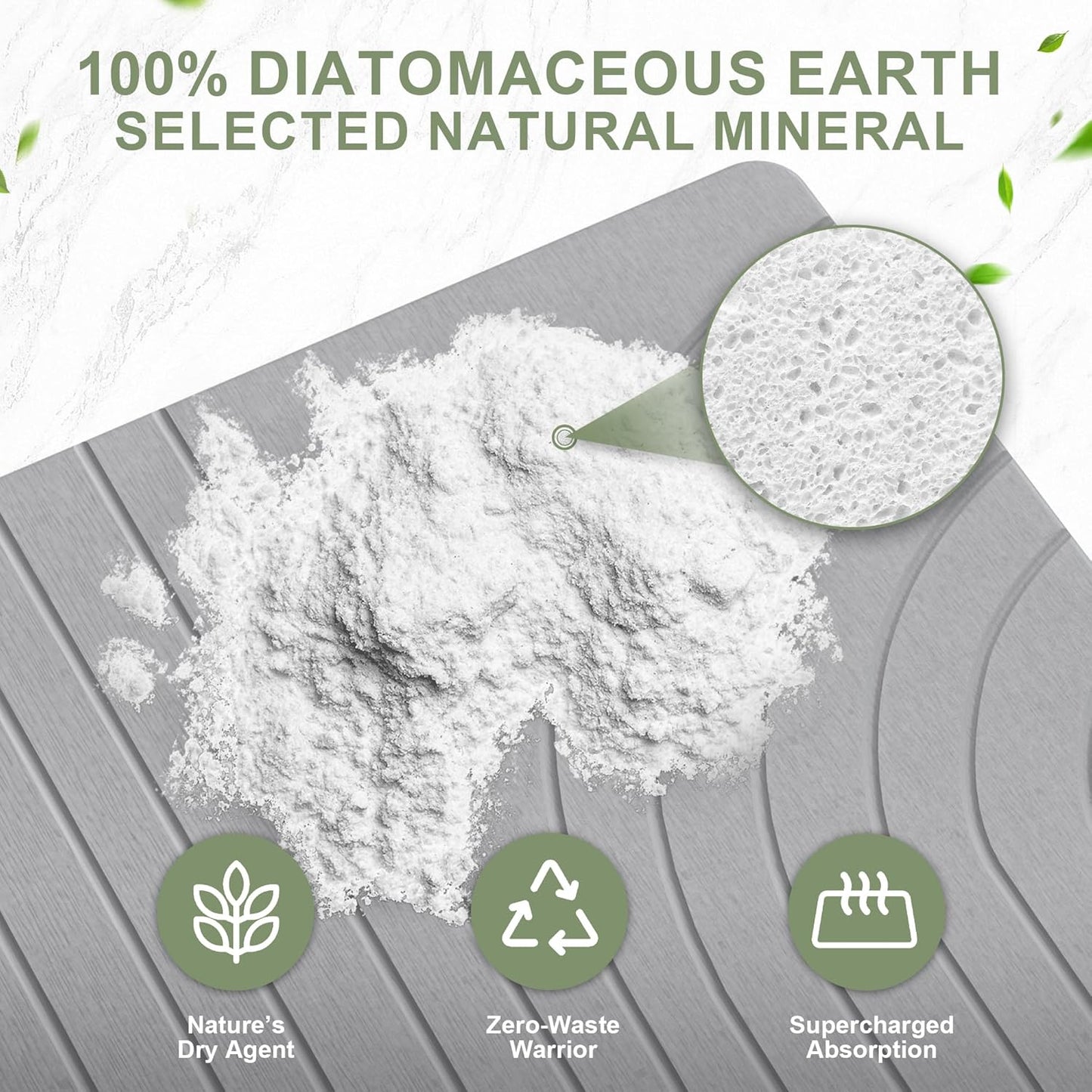 Large Stone Drying Mat for Kitchen Counter, 24" × 16" Diatomite Dish Drying Mat, Quick Dry Stone Mats, Ultra Absorbent Natural Diatomaceous Earth Mats for Dished, Bottles, Dark Grey