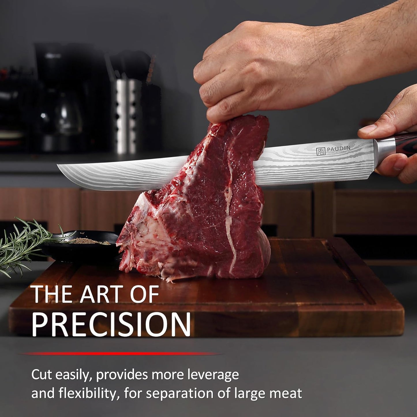 PAUDIN Carving Knife, 12 Inch Brisket Knife, Razor Sharp Edge Slicing Knife for Brisket Meat, Forged German High Carbon Stainless Steel, Ergonomic Handle Design