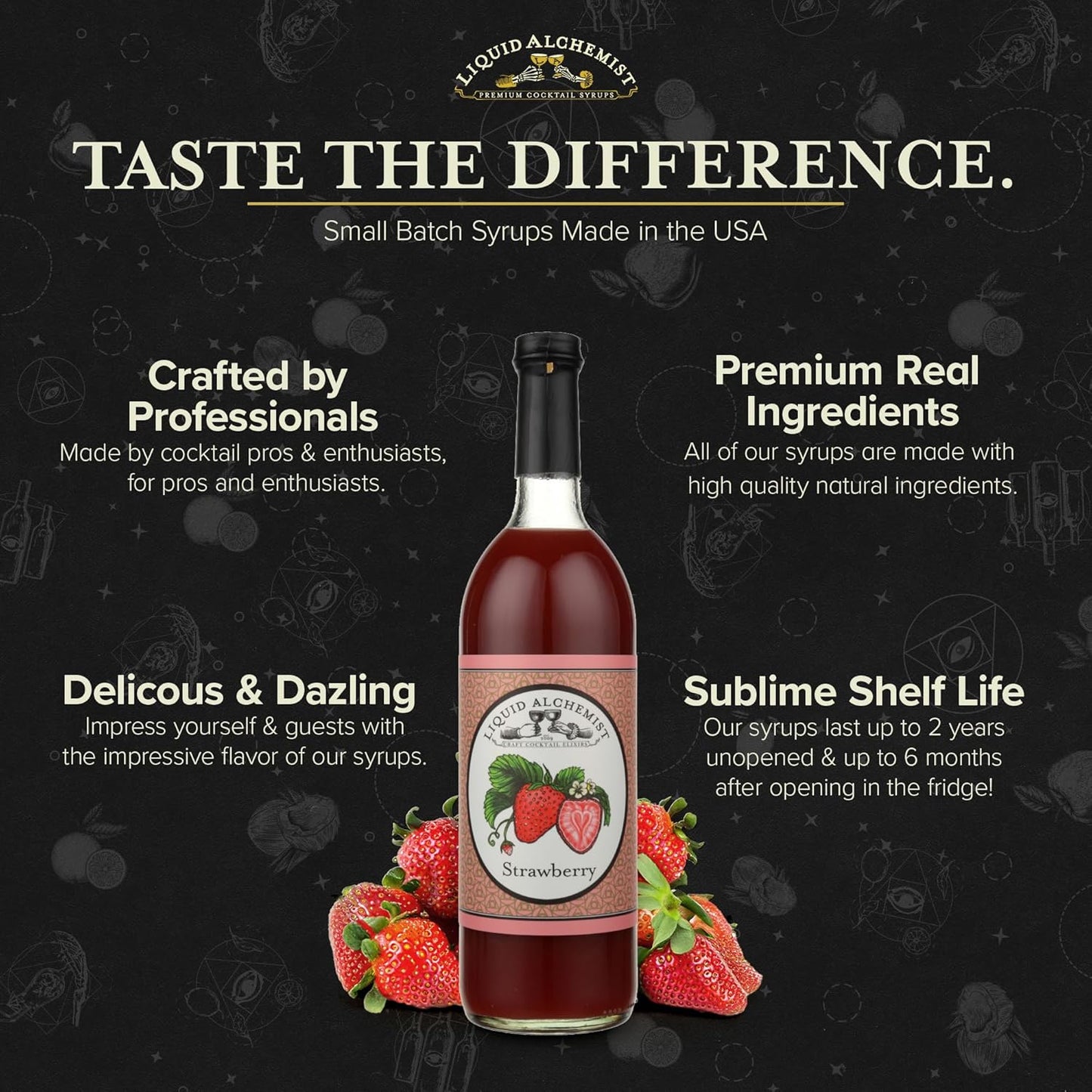Liquid Alchemist Strawberry Syrup for Drinks - Real Ingredients Make our Strawberry Puree for Drinks a Perfect Margarita Mix - Our Flavored Syrup is Gluten & Dairy Free (25 oz)