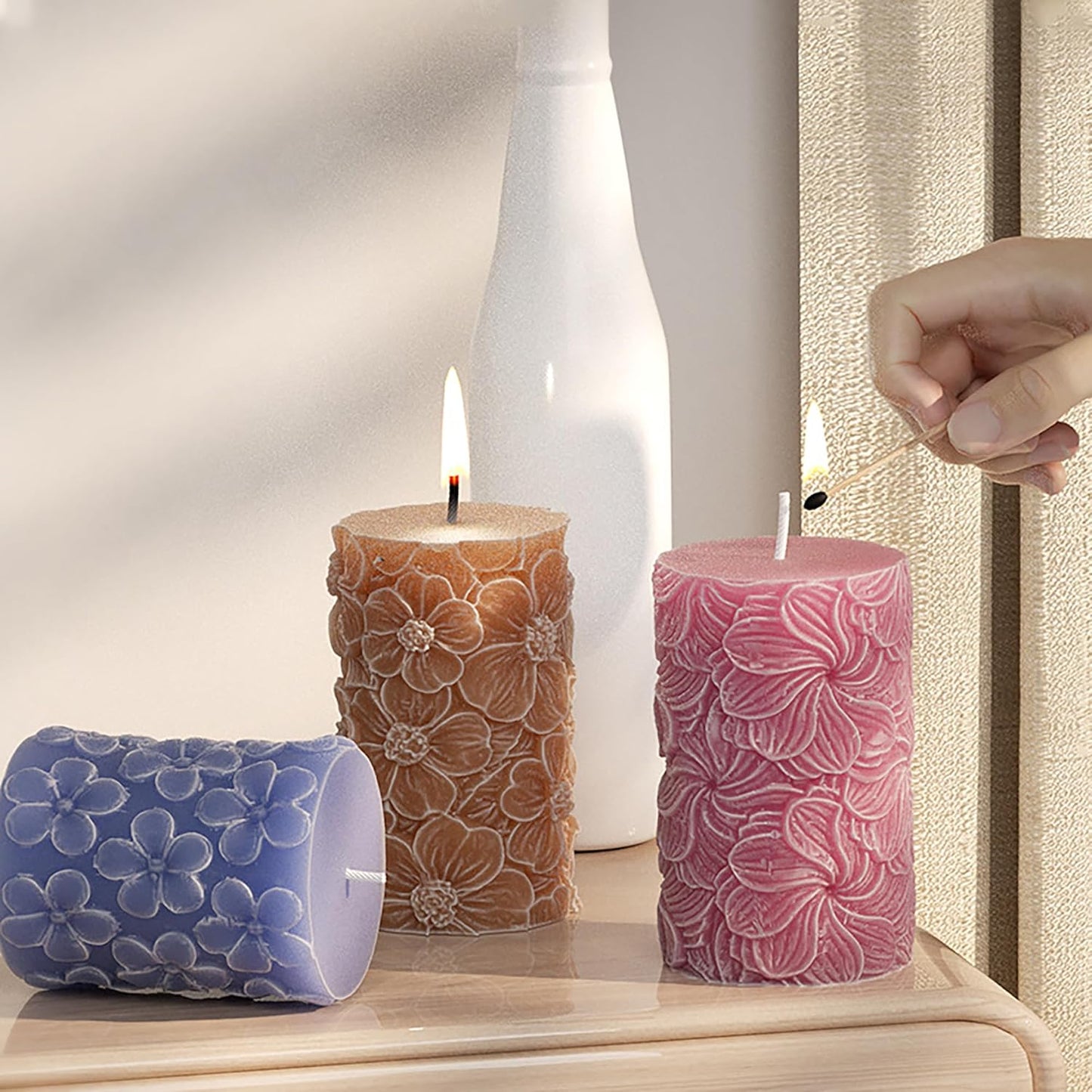 Flower Petal Cylinder Candle Mold - Resin Casting Silicone Molds for Home Decor & Candle Making Wave Spiral Mold