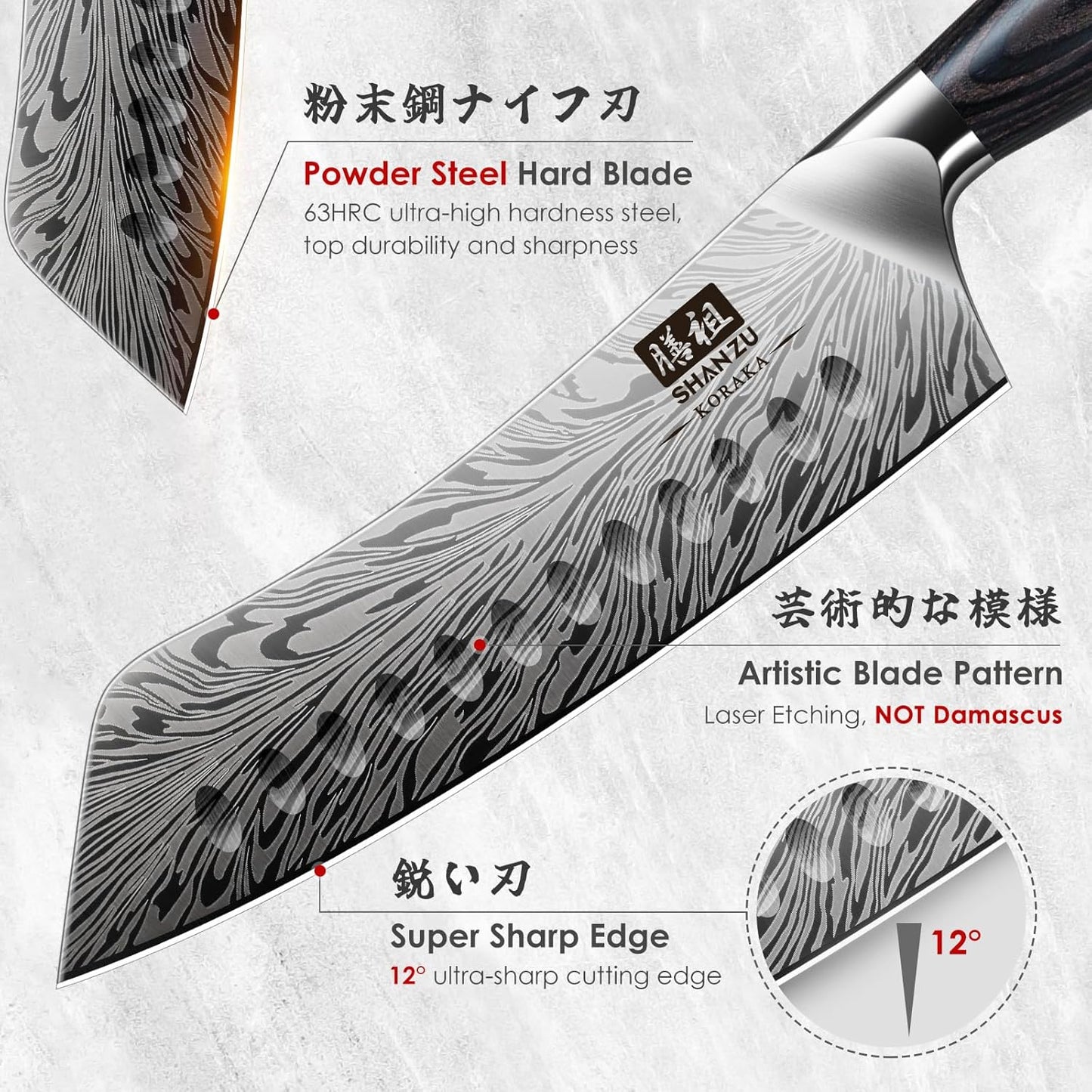 SHAN ZU 7 inch Chef Knife in Powder Steel, Ultra Sharp Japanese Santoku Knife, High Carbon Professional Kitchen Knives with Ergonomic Pakkawood Handle, Utility Knives for Meat and Vegetable