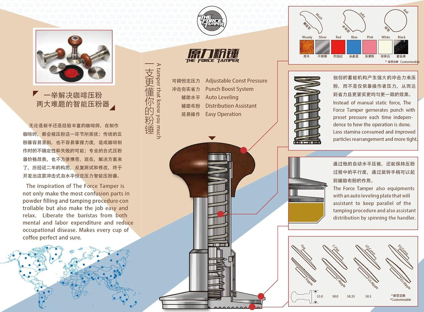 The Force Tamper Automatic Impact Coffee Tamper Adjustable Const Pressure and Autoleveling Extend Set New (Jelly, 54.00mm)