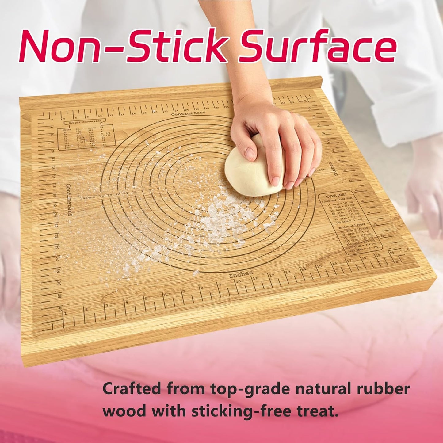 Montex Pastry Board with Measurement 24'' x 20", Wooden Kneading Board, Pastry Board for Rolling Dough, Pastry Baking Board with Counter Lip