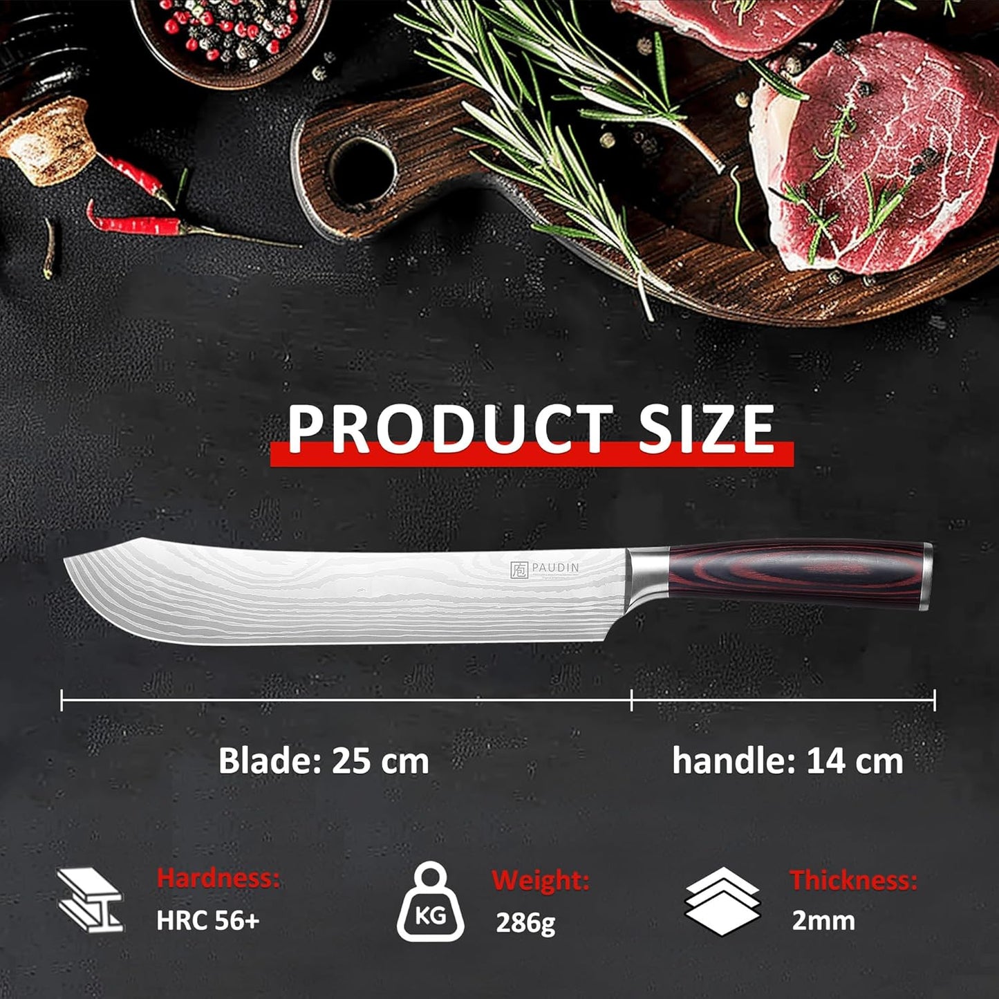 PAUDIN Butcher Knife, 10″ Bullnose Brisket Knife,Forged High Carbon German Steel, Ultra Sharp Edge for Meat Cutting, Ergonomic Handle Design