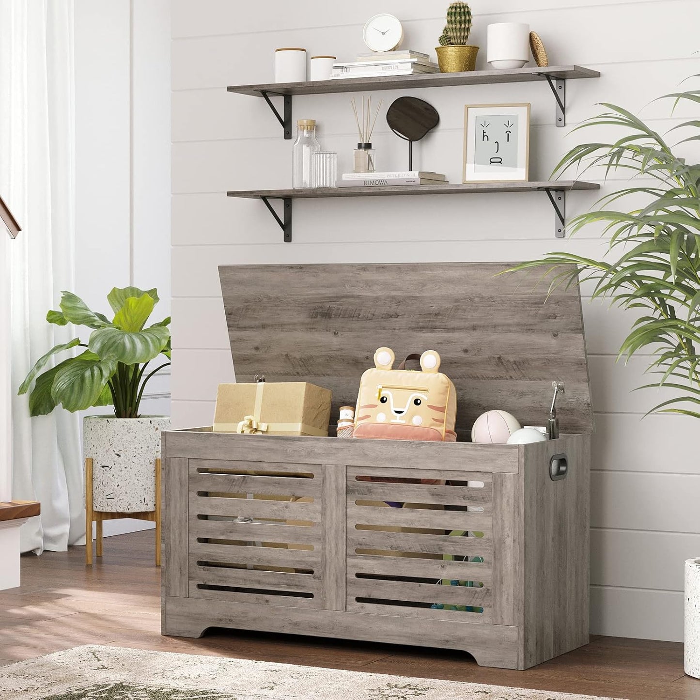 DINZI LVJ Long Wall Shelves, 39.4Inch Wall Mounted Shelves Set of 2, Easy-to-Install, Wall Storage Ledges with Sturdy Metal Brackets for Living Room, Bathroom, Bedroom, Kitchen, Greige