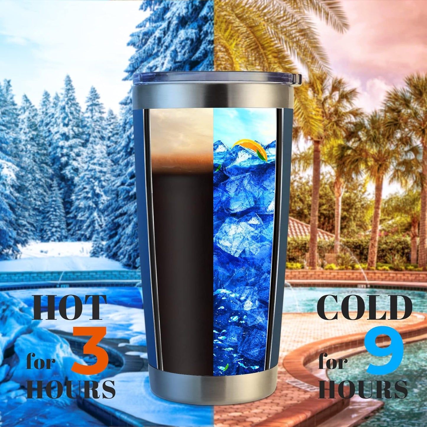 DOMICARE 20oz Stainless Steel Tumbler Bulk with Lid, Double Wall Vacuum Insulated Travel Mug, Powder Coated Coffee Cup, Dark blue, 8 Pack
