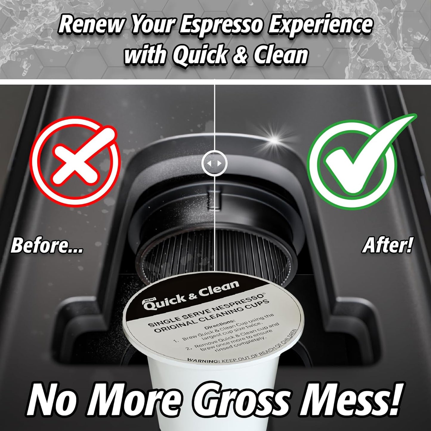 Quick & Clean 16-Pack Cleaning Pods Compatible with Nespresso Original Single Serve Espresso Machines - Removes Stains, Non-Toxic and Eco-Friendly