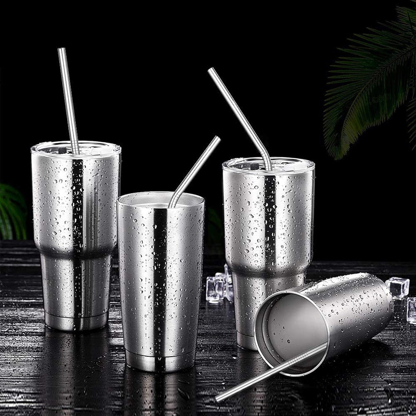 Set of 4 Reusable Metal Straws, 10.5'' Long Stainless Steel Straw with Cleaning Brushes and Case, Drinking for 30 oz and 20 oz Tumblers.