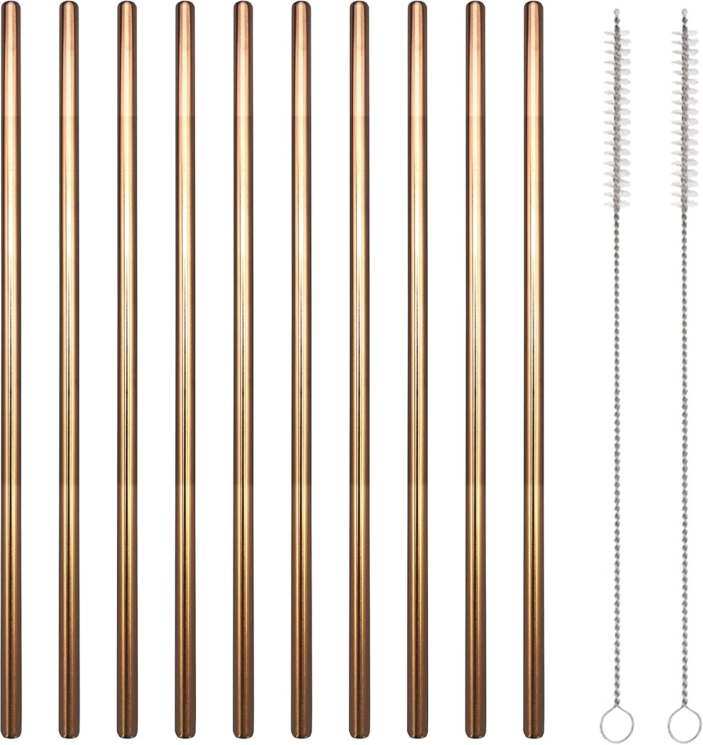 10 Pcs Stainless Steel Straws, Reusable Drinking Straws, Straight Metal Straw Sets with 2 Pcs Cleaning Brushes (10.5 Inch, Rose Gold)