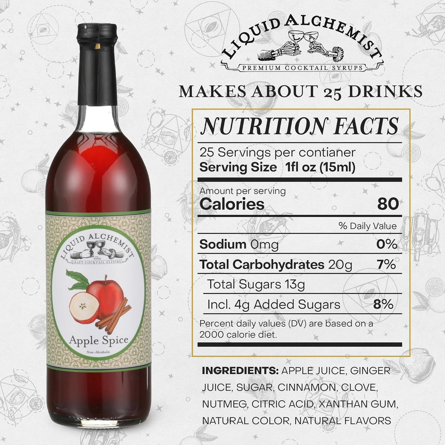 Liquid Alchemist Apple Spice Syrup for Cocktails - Real Ingredients Make our Apple Syrup for Drinks Perfect for a Fall Themed Old Fashioned Mix (12 oz)