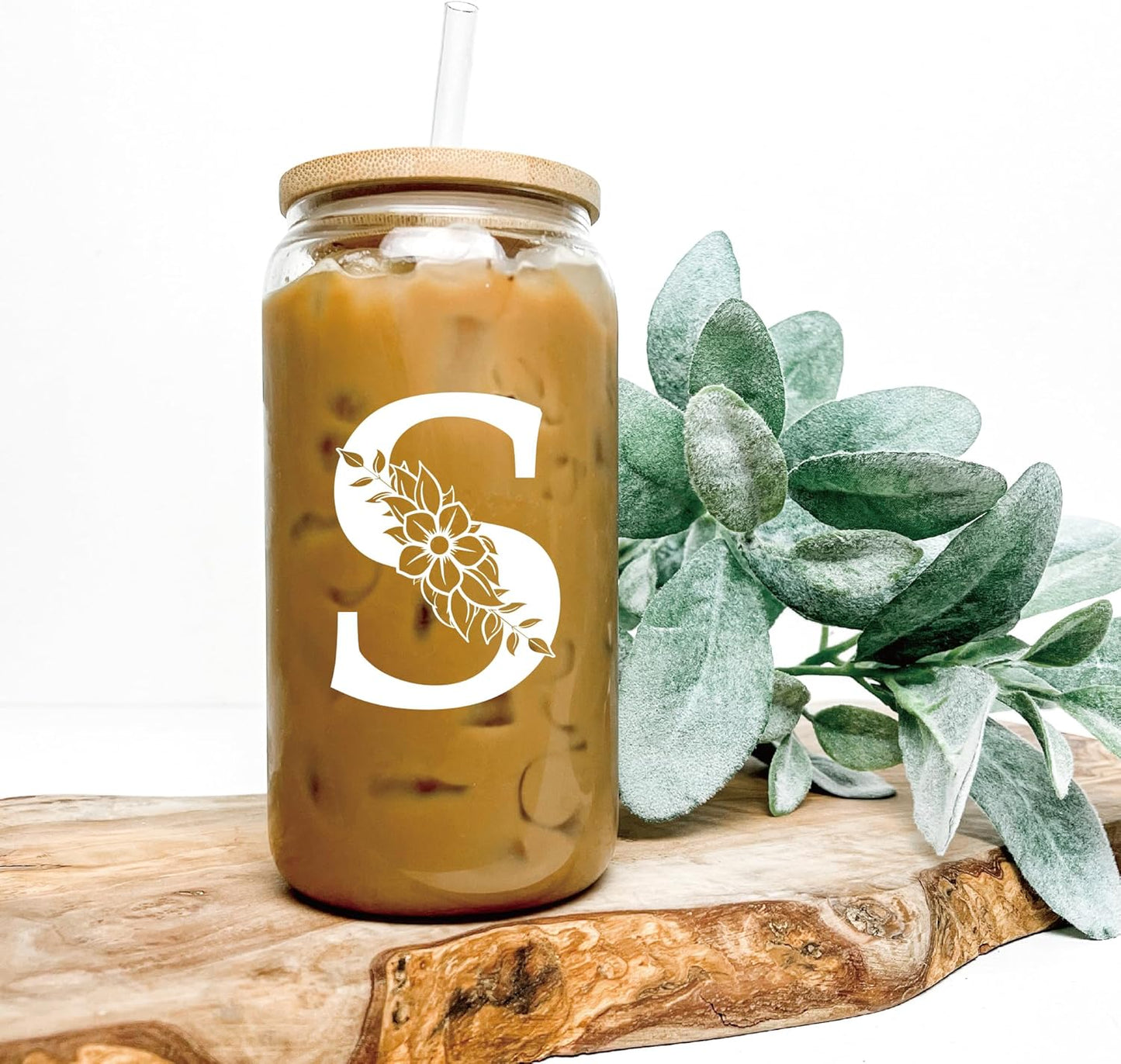 Personalized Gifts for Women, Monogrammed Glass Cups with Lids and Straws, Custom Tumbler, Cute Customized Mug, Aesthetic Stuff, Initial Iced Coffee Cup, Drinking Glasses, Birthday Teacher Gifts, N