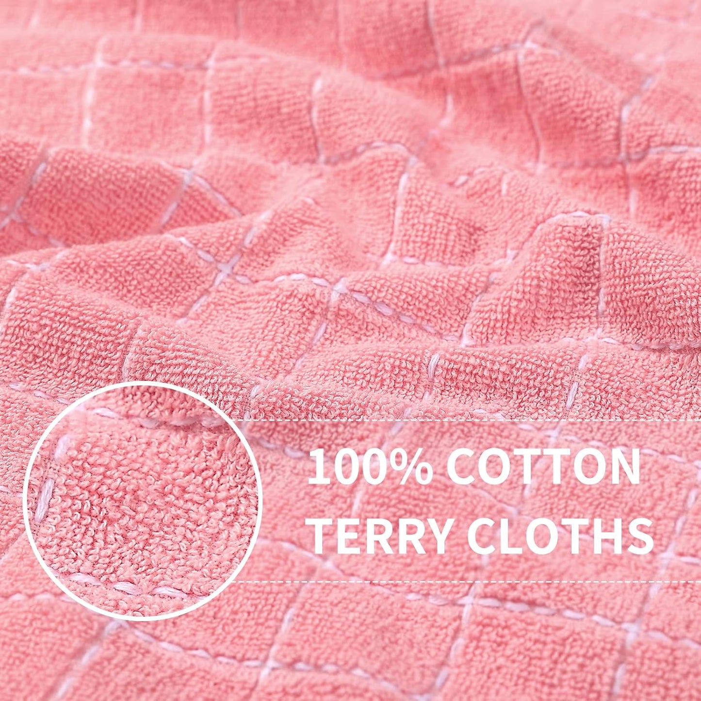 Homaxy 100% Cotton Terry Kitchen Towels(Pink, 13 x 28 inches), Checkered Designed, Soft and Super Absorbent Dish Towels, 4 Pack