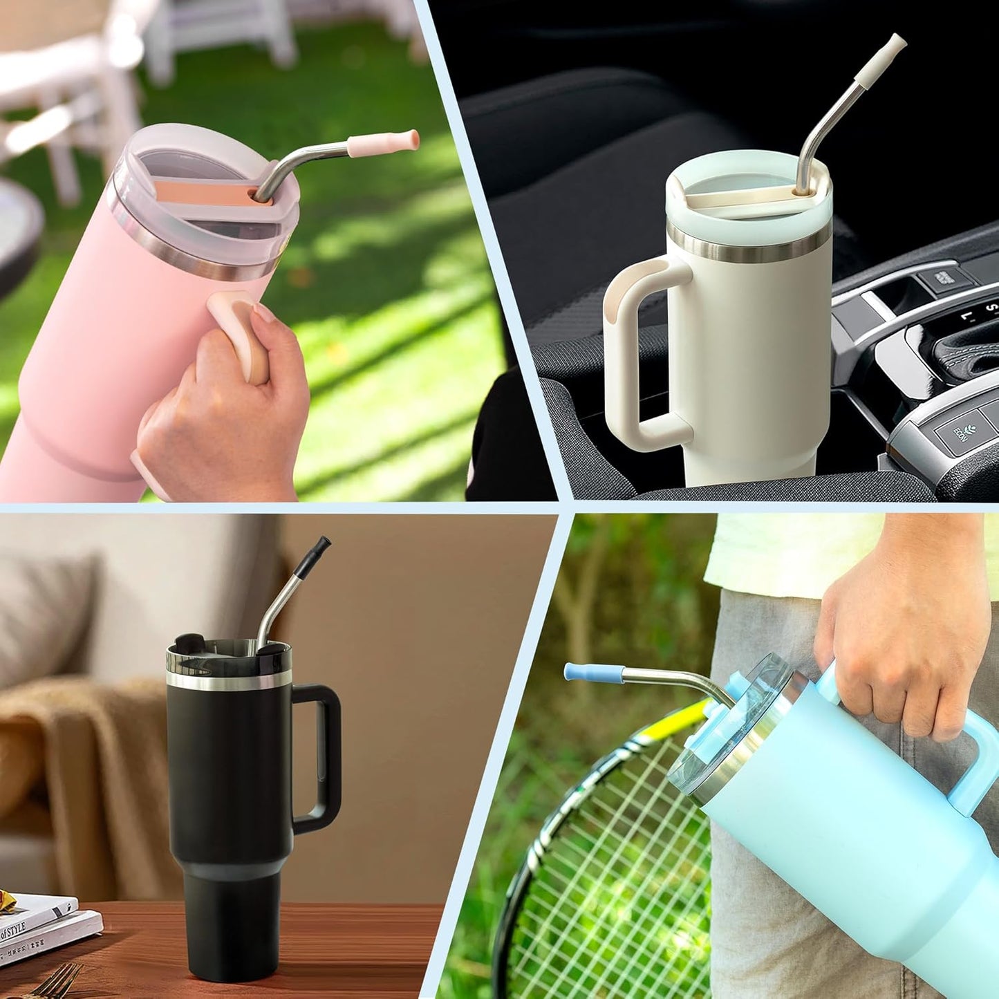 Reusable Stainless Steel Straws with Silicone Tip for Stanley 30oz, Metal Drinking Straws for 30oz Tumbler,3 Bent Tubes & 6 Tips& 1 Cleanr Brush (Ash)