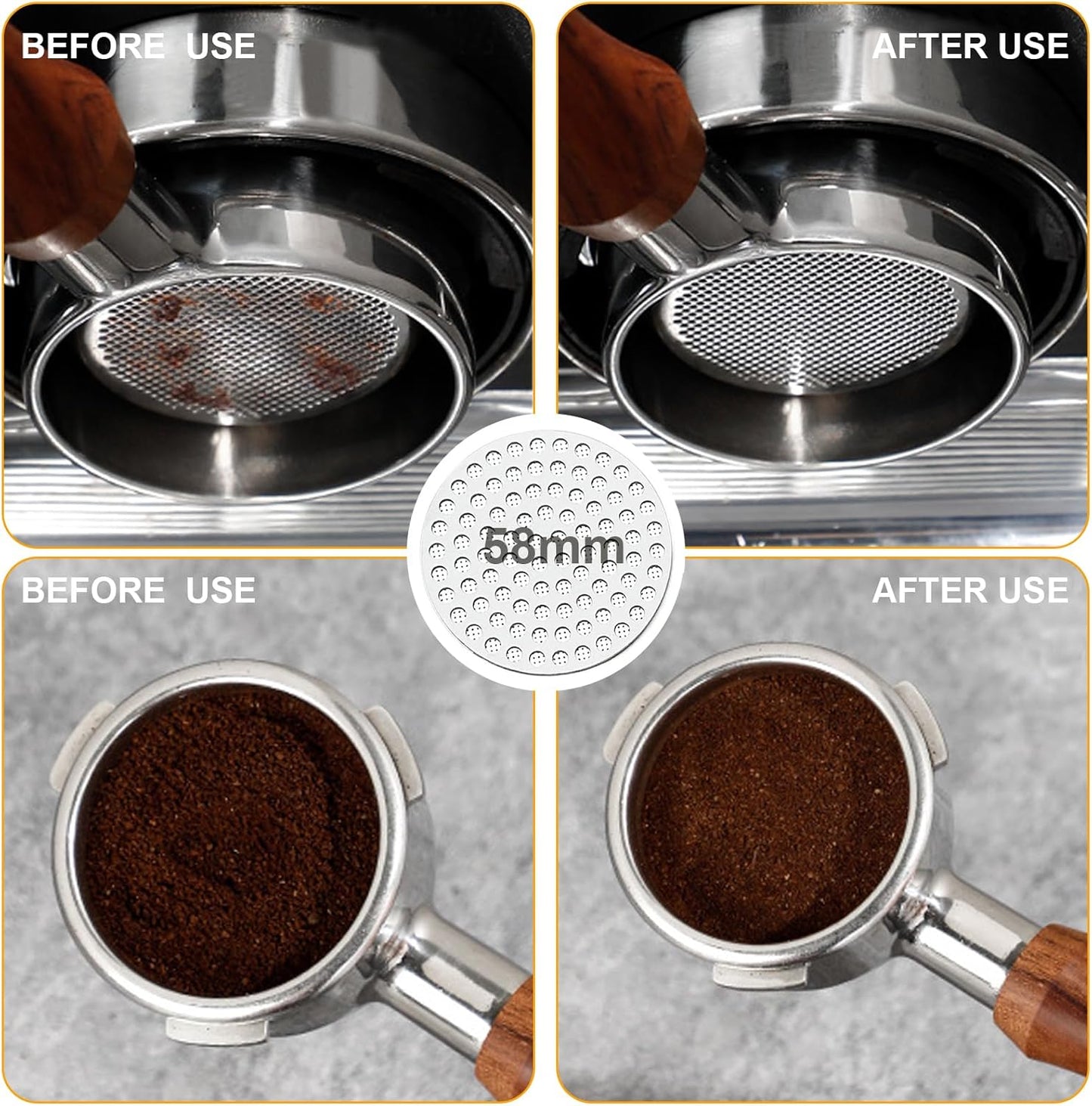 58mm Espresso Accessories Kit,Wdt Tool Espresso,Solid Espresso Tamper,Coffee Puck Screen and Dosing Funnel,Silicone Tamper Mat,0.4mm Stainless Steel 6pin Espresso Stirrer,Barista Tools Espresso Kit