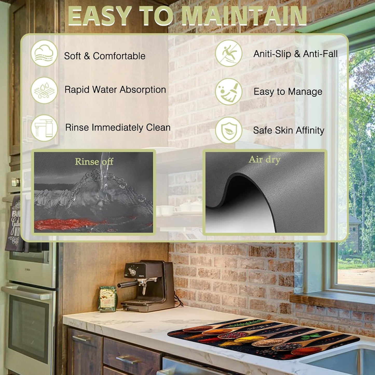 Dish Drying Mat Colorful Spices Herbs Kitchen Mat 16"x24" Bsorbent Coffee Maker Mat for Dishes,Utensils Coffee Maker Pots and Pans Easy Clean Dish Slip Resistant Pad