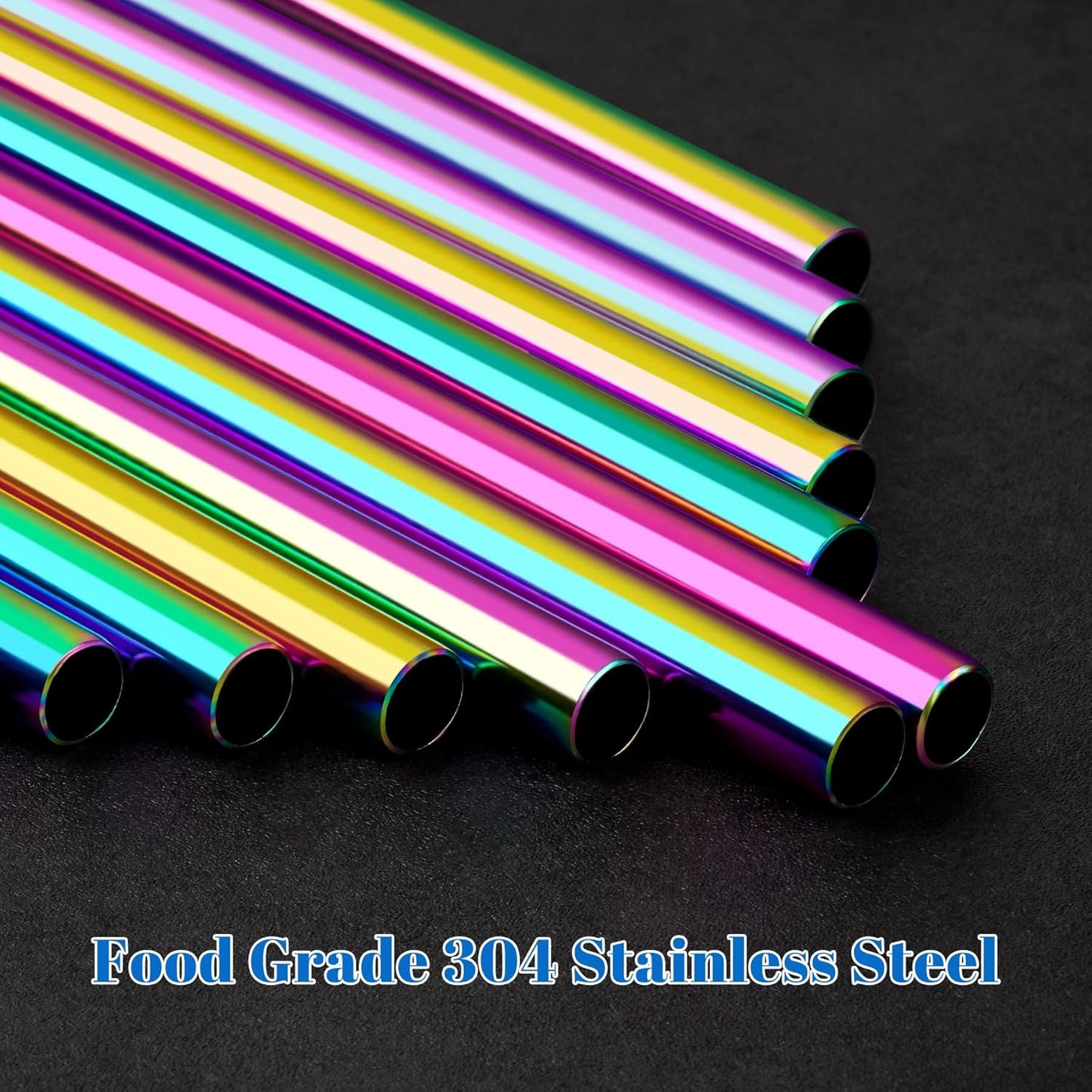 Tomorotec 8PCS Stainless Steel Straws for Stanley Tumbler 40oz, 12" Metal Straws for Stanley Cup with Brush, Reusable Drinking Straws for Smoothies, Milkshakes, Dishwasher Safe & BPA-Free (Iridescent)