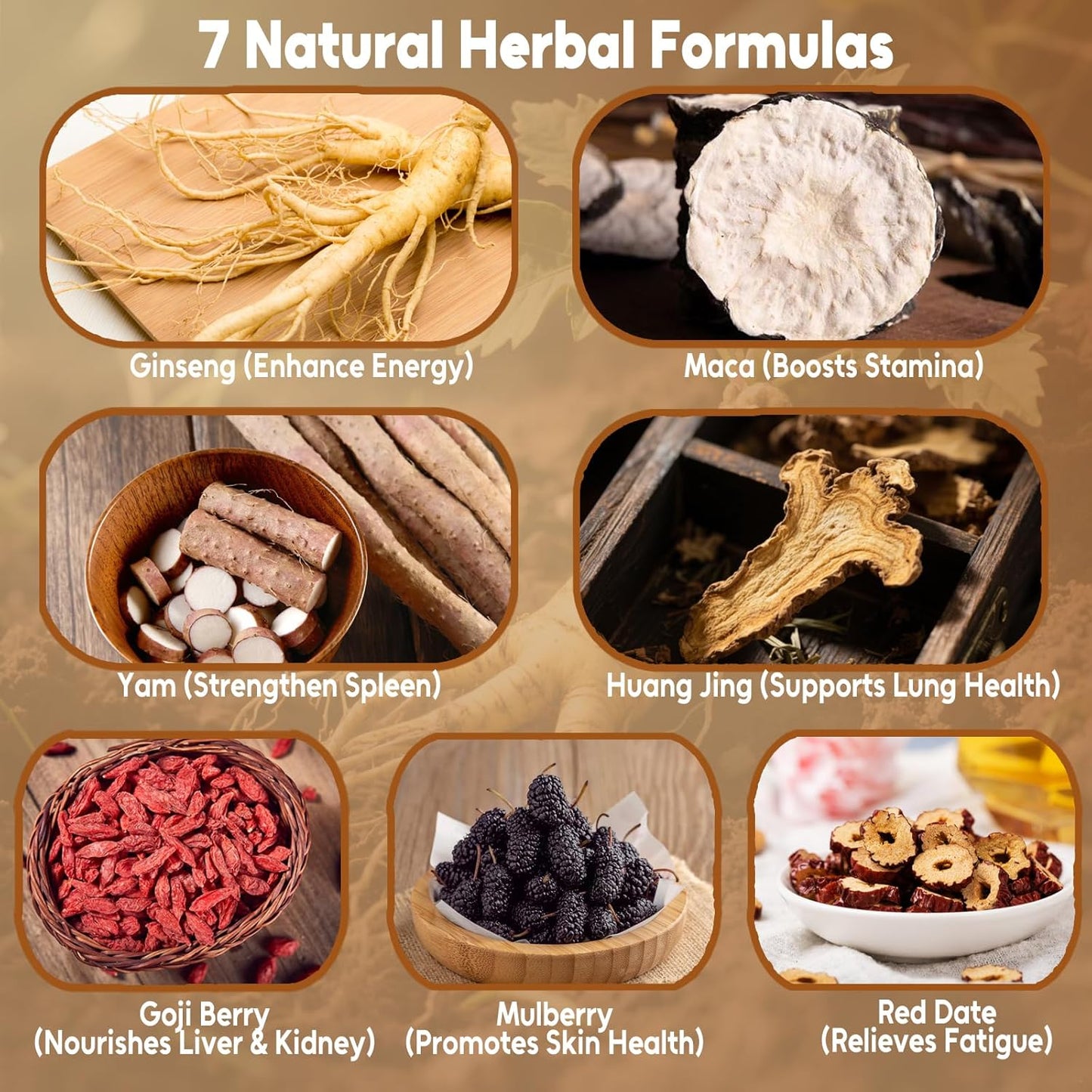 FullChea - Ginseng Six Treasure Tea, 30 Teabags, Traditional Chinese Herbal Blend for Kidney Health, Detox Tea With Ginseng, Mulberry, Huangjing, Maca, Goji Berry, Red Dates, Yam - Support Wellness