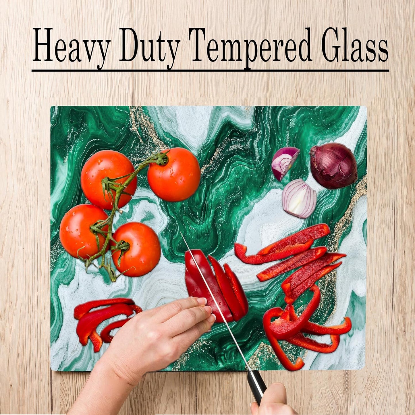 White Green Moss Agate Marble Kitchen Glass Cutting Board Ocean Decorative Gift Marbled Granite Stone Rock Gift For Her Mom Wife (White Green)