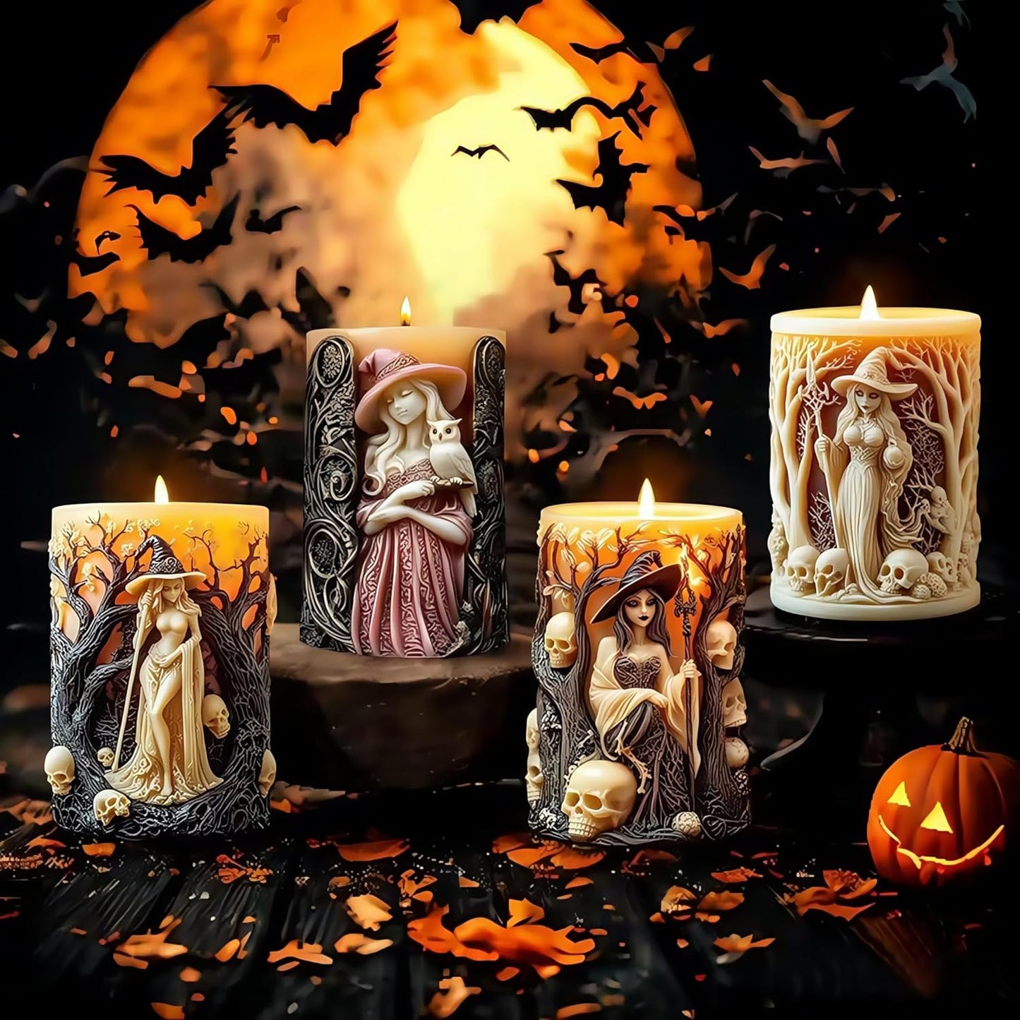 Witch Cylinder Silicone Candle Mold for Candle Making,Pillar Casting Silicone Molds for Resin Casting,Scented Candle, Soap,Silicone Molds for Home Decor,Resin Craft Gifts (D)