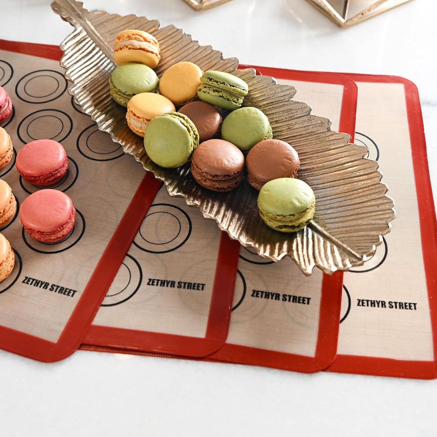 Macaron Silicone Baking Mats - Non-Stick Macaron Mat for Easy Baking | Heat Resistant & Dishwasher Safe Macaron Baking Mat | Reusable & Eco-Friendly, 3/4 Size - Pack of 3 - For Macarons Red Border