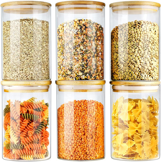 Urban Green Glass Jars with Airtight Lids, Airtight Glass Canisters with Locking Lids, (Bamboo-6P-26oz)