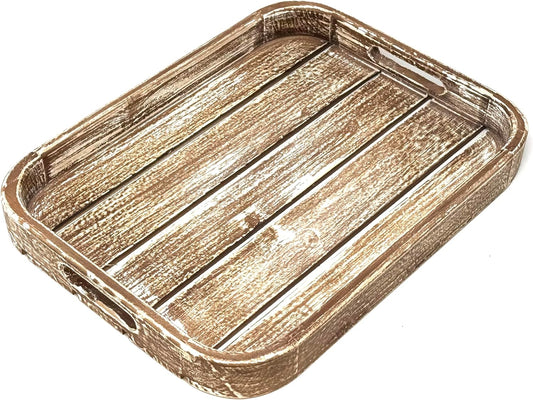 Allgala Wooden Tray 17""x13""x2"" Washed Tan Color Rounded Rectangle Stylish Rustic Farmhouse Decor Serving Platter | Wooden Ottamen Tray | Coffee Table Tray I Bed Tray, Brown