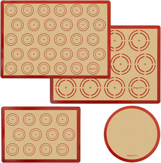 Silicone Baking Mat Set of 4, Easy Clean & Non-Stick Food Grade Reusable Baking Mat, Silicon Baking Mats Oven Liner Sheet, Round & Square Cake Mat, Pastry Board Rolling Dough Mats for Macaron Cookie