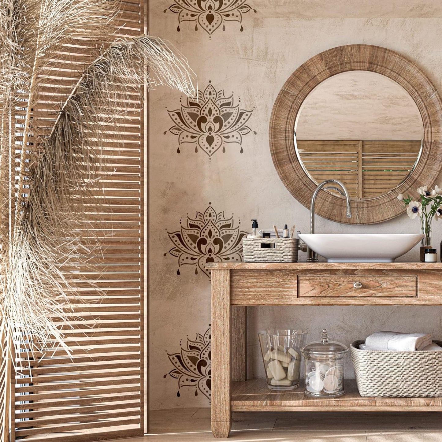 NAKLEO Painting Stencil for Crafts A4 8.3” x 11.8”, Indian Lotus Flower Pattern, Reusable Plastic DIY & Scrapbooking Drawing Template, Decoupage Art Home Decor, Wall Wood Fabric Furniture