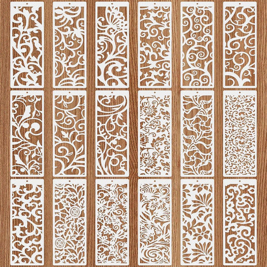 18 Pcs Large Flower Border Stencils for Painting, Reusable Plastic Leaf Cake Decorating Stencils for Baking, Hollowed Floral Edge Painting Templates for DIY Wood Wall Tile Furniture Canvas, 4" x 11.8"