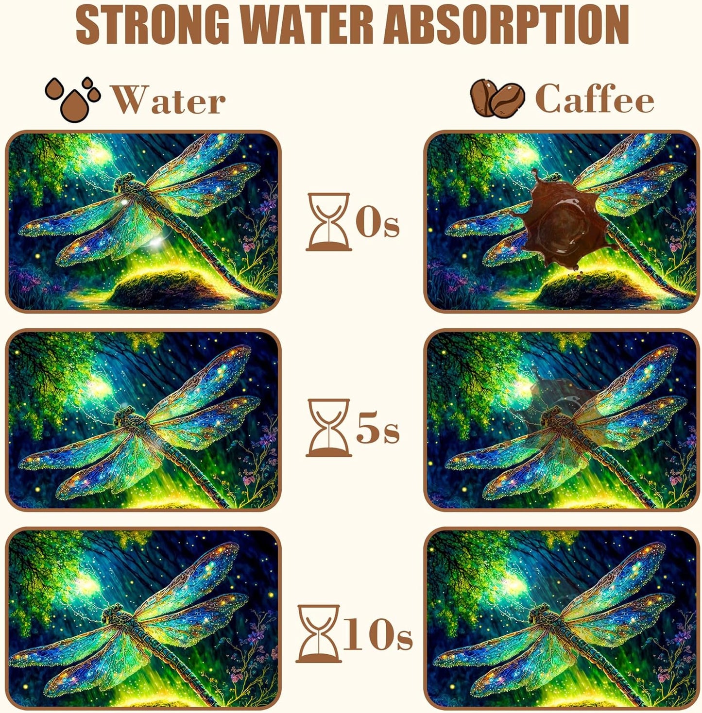 Magic Dragonfly Forest Coffee Mat - Absorbent Dish Drying Mat for Kitchen Counter, Hide Stain, Rubber Backed Bar Accessories, Fits Under Maker, Pot, Espresso Machine, 15.7 x 23.6 Inch