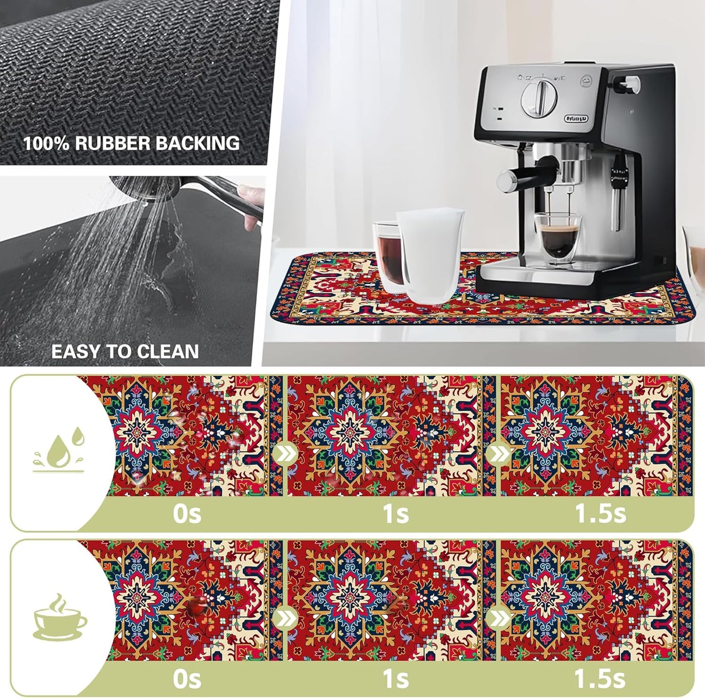 Dish Drying Mat Bohemia Tribal Carpet Texture Kitchen Mat 12"x19" Bsorbent Coffee Maker Mat for Dishes,Utensils Coffee Maker Pots and Pans Easy Clean Dish Slip Resistant Pad