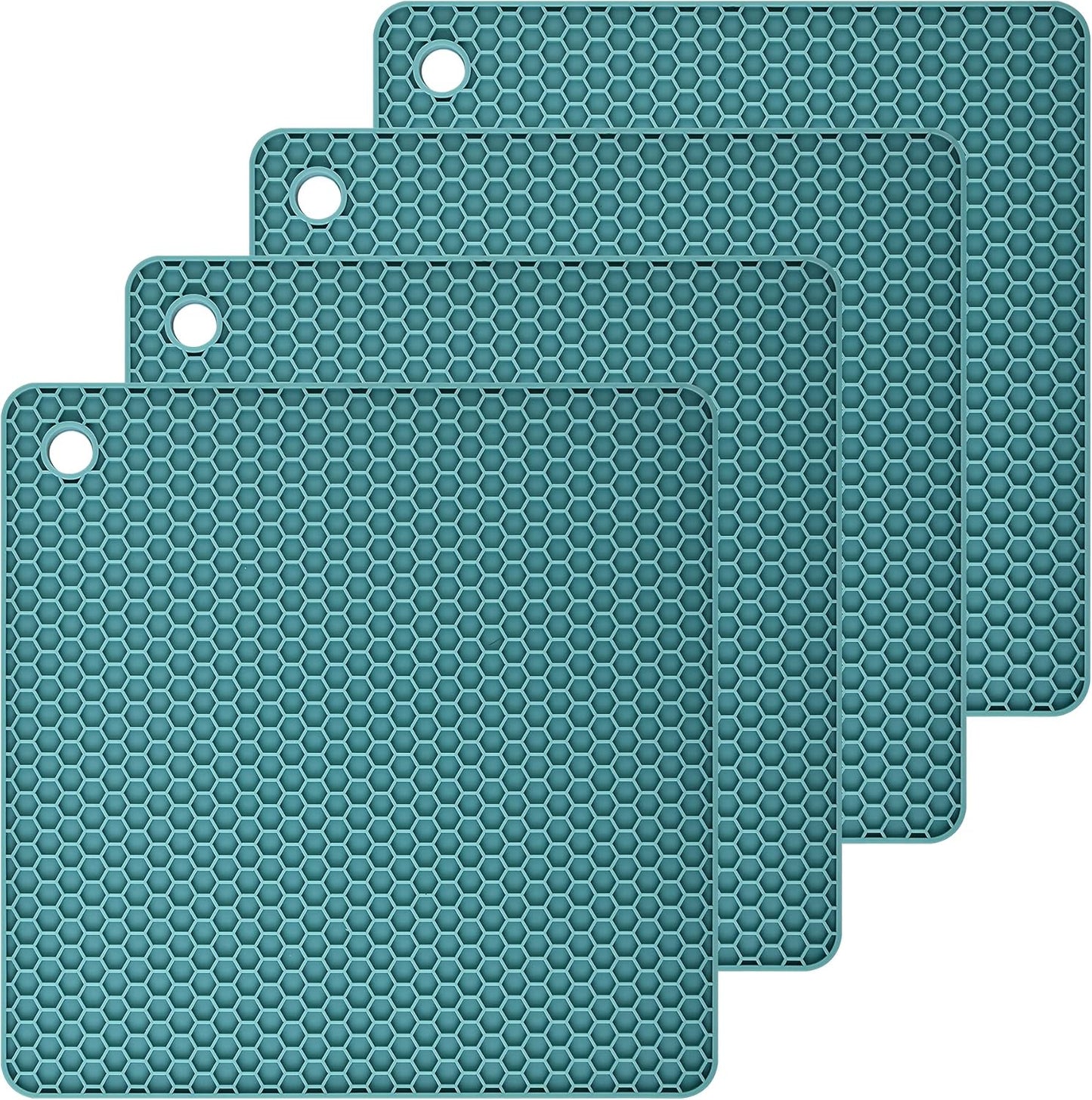 Silicone Trivets Mats, Silicone Hot Pads for Pot Holder, Square Trivets for Hot Dishes, Pots and Pans, Multi Purpose Hot Pads for Kitchen Counter, Non Slip Heat Resistant Mats Set 4 Teal