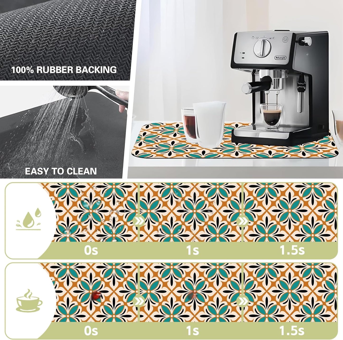 Dish Drying Mat Abstract Floral Kitchen Mat 16"x24" Bsorbent Coffee Maker Mat for Dishes,Utensils Coffee Maker Pots and Pans Easy Clean Dish Slip Resistant Pad