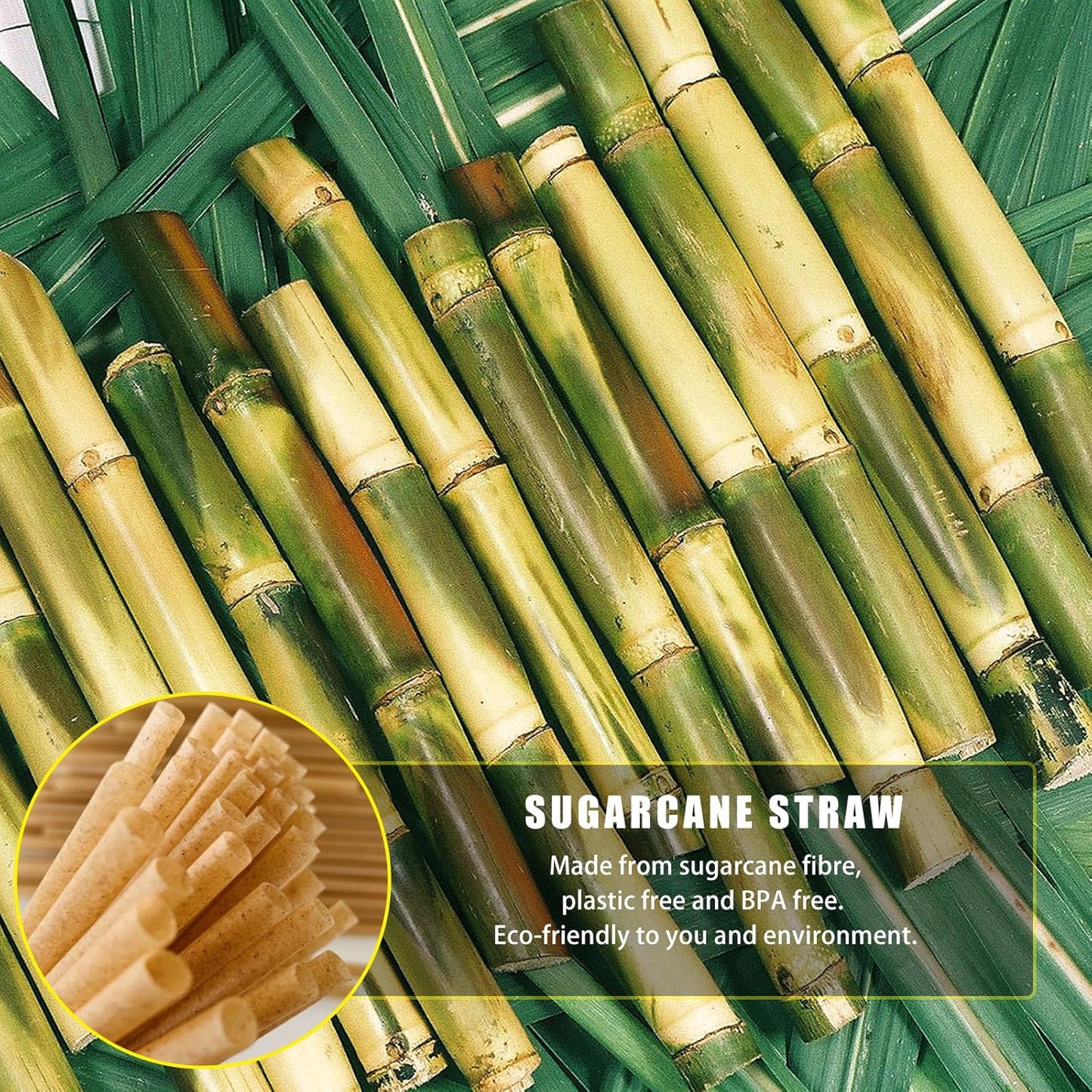 Biodegradable 200pcs Sugarcane Straws 8 Inch Compostable Disposable Drinking Straws Plastic Free Sturdy Smoothie Straws for Home Restaurant Parties Not Foggy