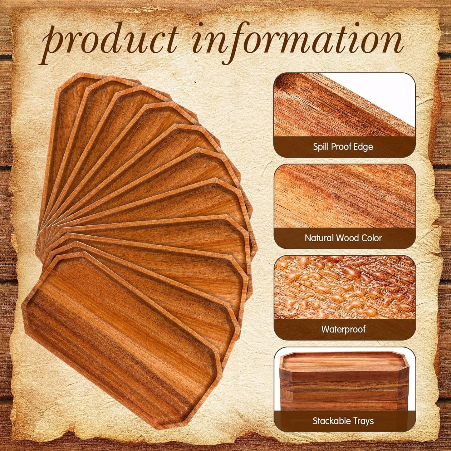 Dandat 12 Pack Wooden Serving Platter Bulk Acacia Wood Platters 10 x 5 Inch Rustic Serving Tray Rectangular Charcuterie Board Cheese Plate for Home Decor Dessert Vegetables Fruit Cookie