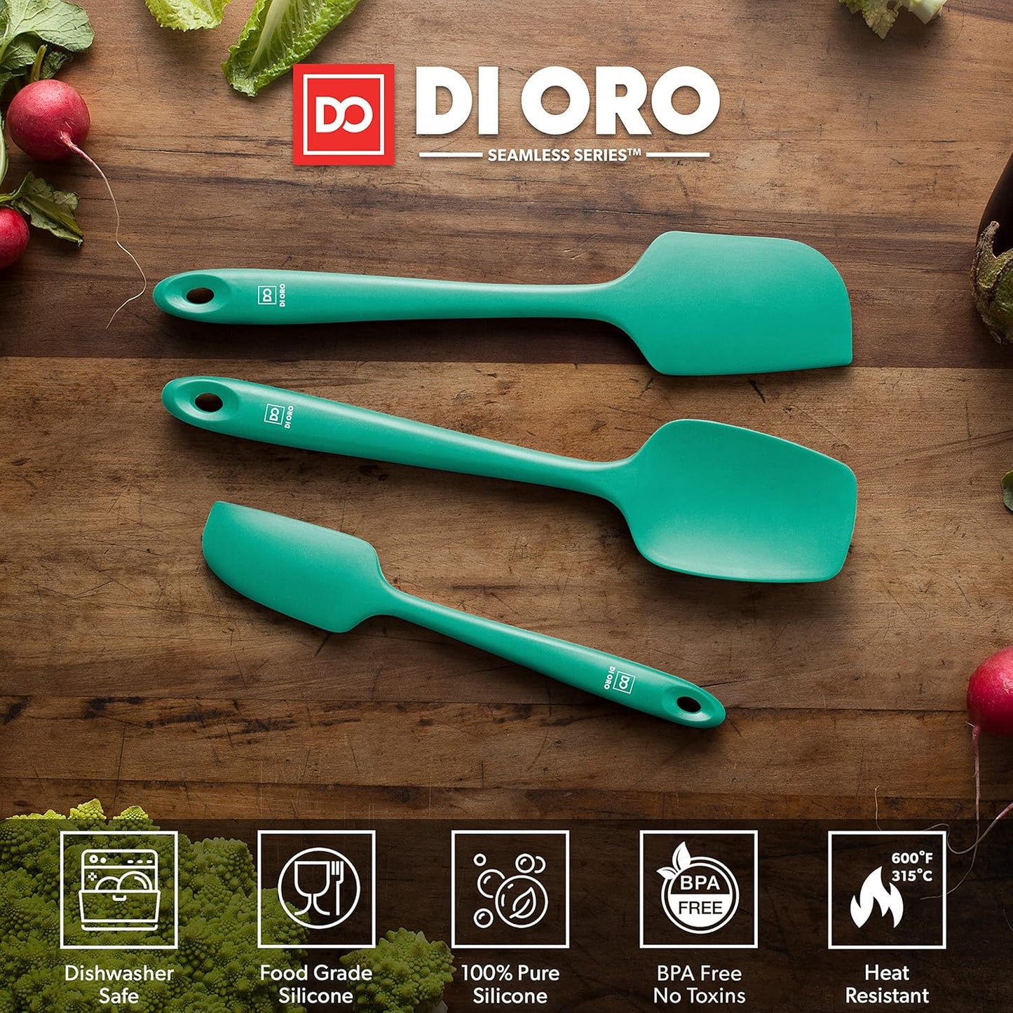 DI ORO Silicone Spatula Set - Rubber Kitchen Spatulas for Baking, Cooking, & Mixing - 600°F Heat-Resistant & BPA Free Silicone Scraper Spatulas for Nonstick Cookware - Dishwasher Safe (3pc, Mint)
