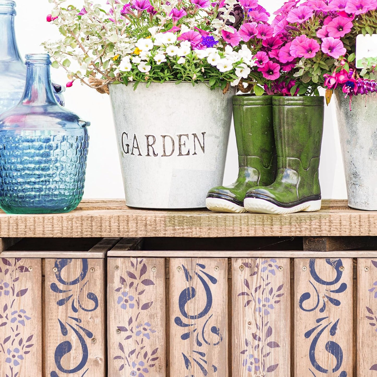 NAKLEO Painting Stencil for Crafts A5 5.9” x 8.3”, Border Flower Plant Pattern, Reusable Plastic DIY & Scrapbooking Drawing Template, Decoupage Art Home Decor, Wall Wood Fabric Furniture