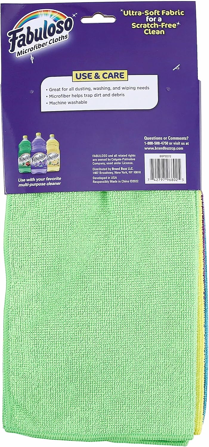 Fabuloso Microfiber Cleaning Cloths, 8 ct, Rainbow Colors | Lint-Free, Scratch-Free Cleaning Cloths for Surfaces and Wood Furniture | Microfiber Dustless Cloth for Bold and Bright Cleaning Experience