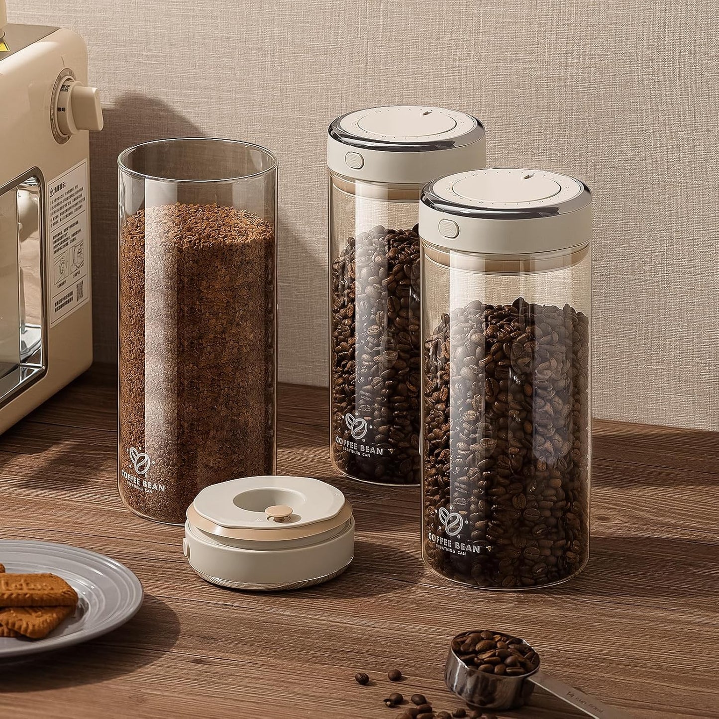 Coffee Canister with Premium Glass - Airtight Coffee Container with One-Way CO2 Valve and Freshness Tracker, Perfect for Coffee Bean Storage,57oz Large Capacity