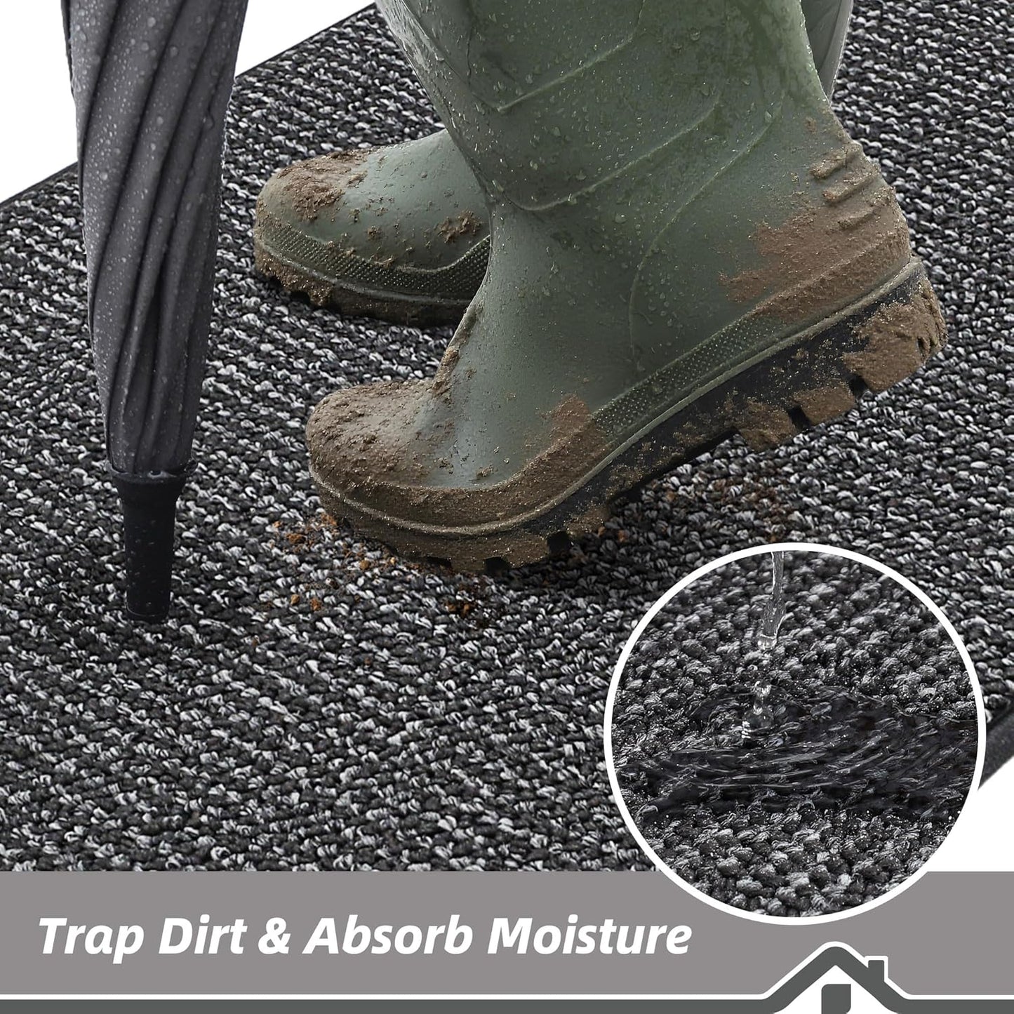 BEQHAUSE Dirt Trapper Door Mat 32" x 48", Non-Slip Washable Doormats Entrance Mat, Dirt Resistant and Absorbent Welcome Mat, Low Profile Floor Mats for Front Back Door and Entryway, Charcoal