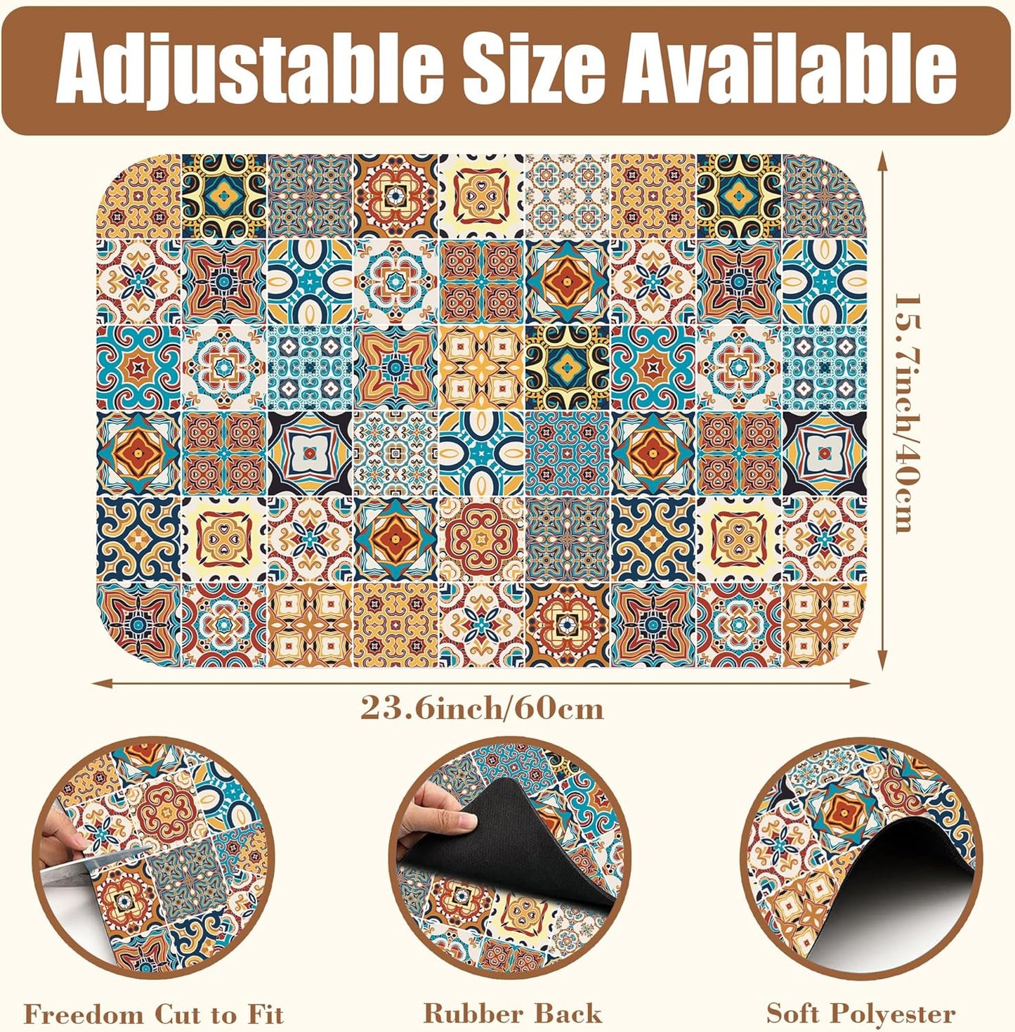 Dish Drying Mat Multicolor Portuguese Tiles Coffee Bar Mat for Countertop Absorbent Rubber Backed Hide Stain Dish Drainer Rack Pad Coffee Maker Espresso Machine Dining Room Decor 15.7 x 23.6 Inch