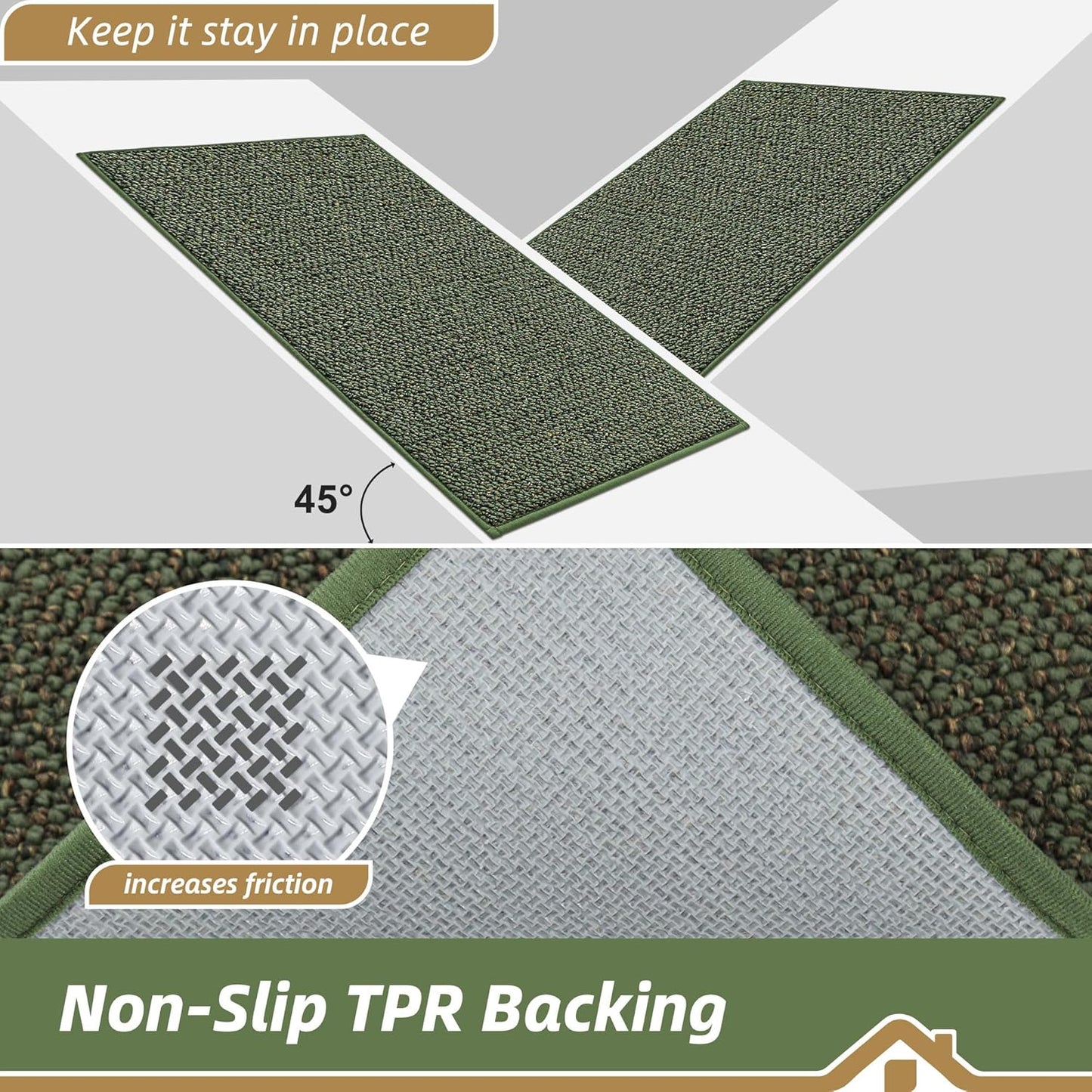 BEQHAUSE Dirt Trapper Door Mat 20" x 48", Non-Slip Washable Doormats Entrance Mat, Dirt Resistant and Absorbent Welcome Mat, Low Profile Floor Mats for Front Back Door and Entryway, Green