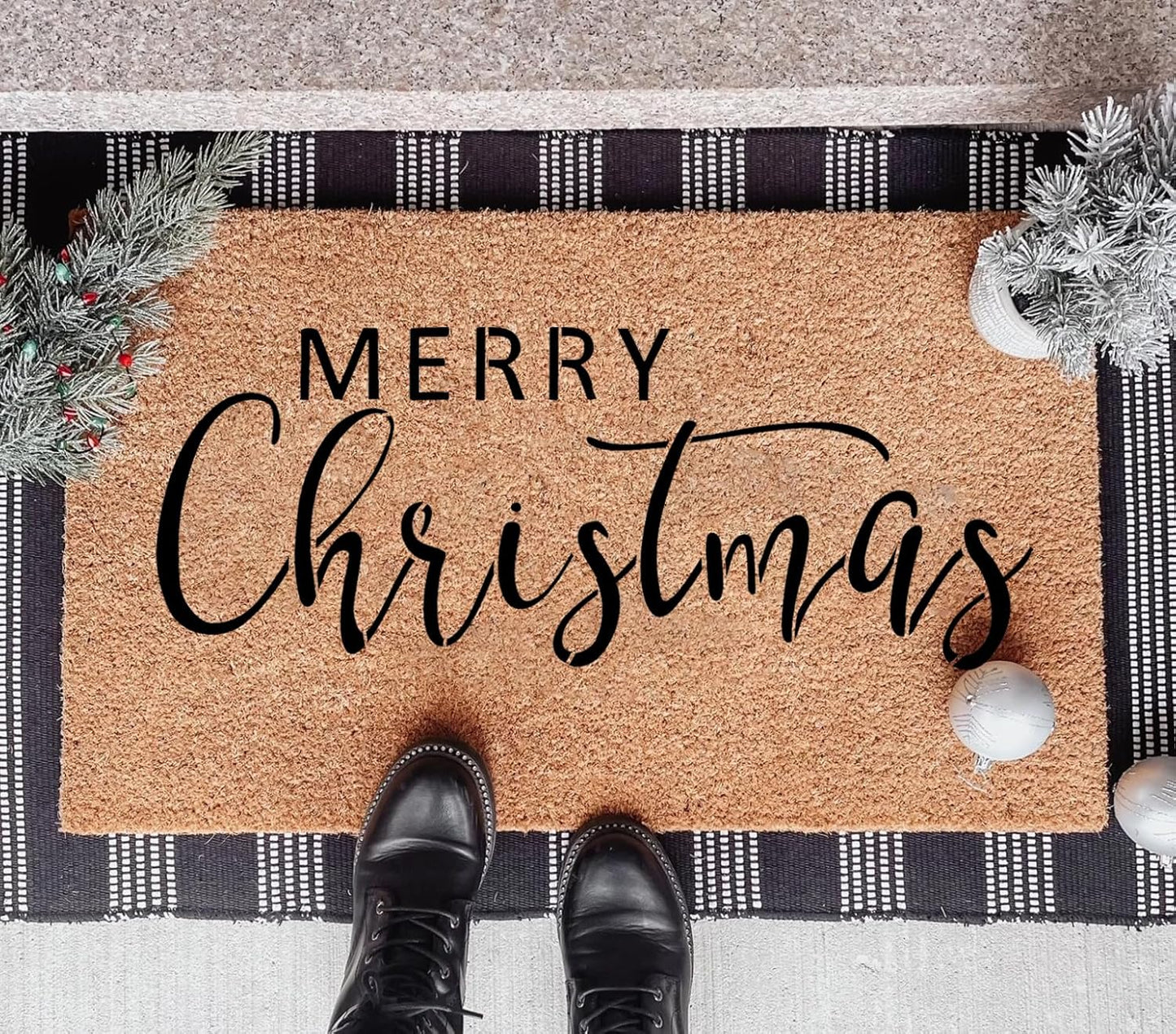 Christmas Stencils for Painting Doormat 27"x16" Large Christmas Stencils for Crafts Reusable Welcome Holiday Drawing Templates for Wood Fabrics Door Mat Window Glass Winter Decor