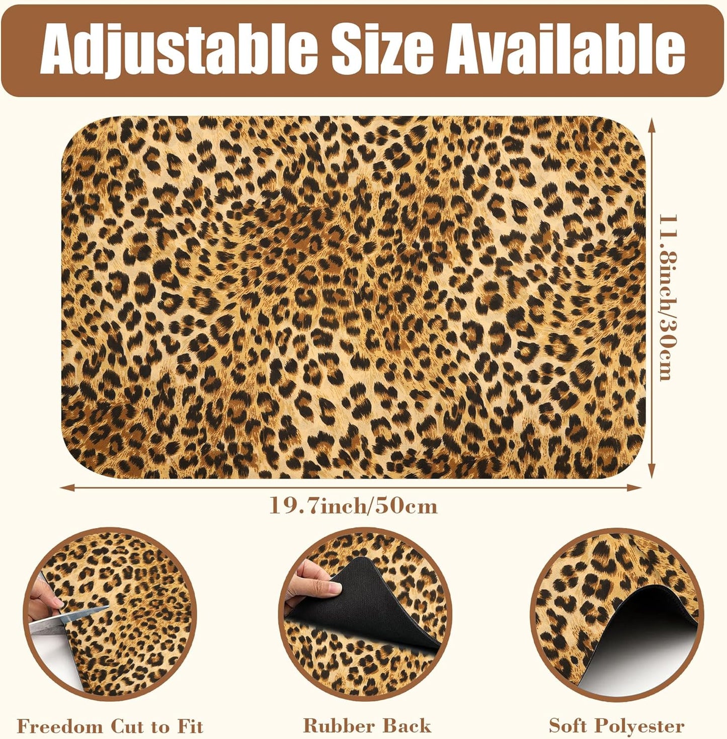 Leopard Print Dish Drying Mat for Kitchen Counter Coffee Bar Mat Hide Stain Absorbent Rubber Backed Coffee Maker Espresso Machine Accessories 11.8 x 19.7 Inch