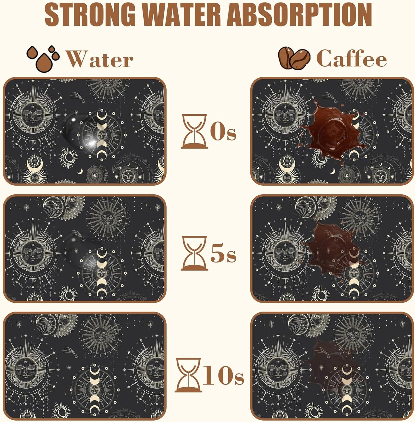 Moon Sun Zodiac Coffee Mat Astrology Dish Drying Mat for Kitchen Counter Absorbent Hide Stain Rubber Backed Coffee Bar Accessories Fit Under Espresso Machine, 15.7 x 23.6 Inch