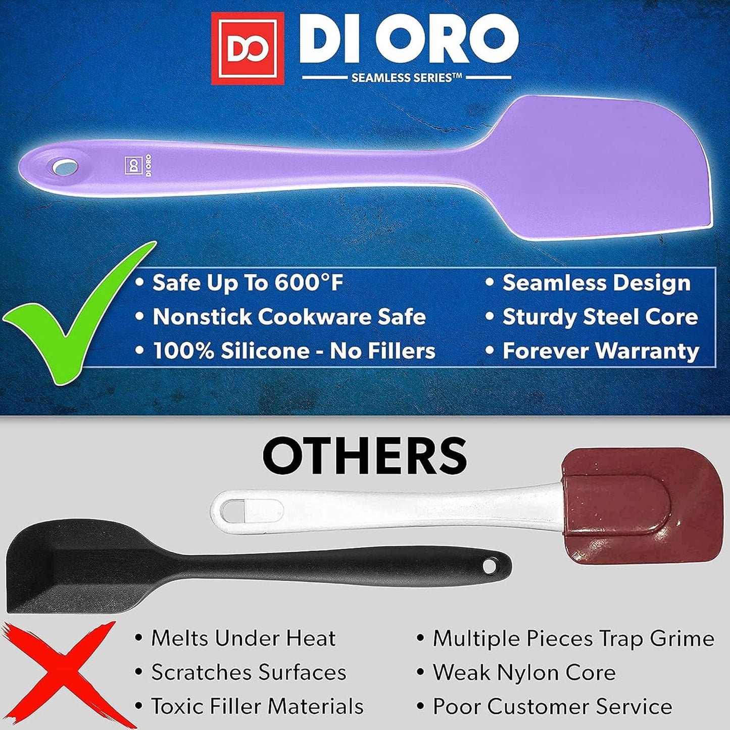 DI ORO Silicone Spatula Set - Rubber Kitchen Spatulas for Baking, Cooking, & Mixing - 600°F Heat-Resistant & BPA Free Silicone Scraper Spatulas for Nonstick Cookware - Dishwasher Safe (4pc, Lavender)