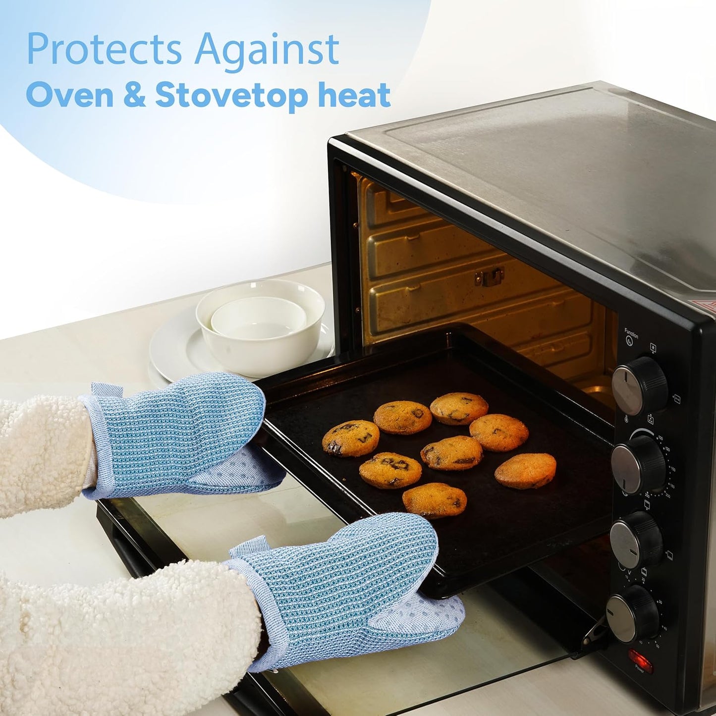Casa Platino BBQ Gloves & Potholders Set, 4Pc Kitchen Mitts for Oven & Baking, Pot Holder for Hot Pots & Dishes – Heat Resistant Up to 500°F, Non-Slip & Machine Washable – Cornflower